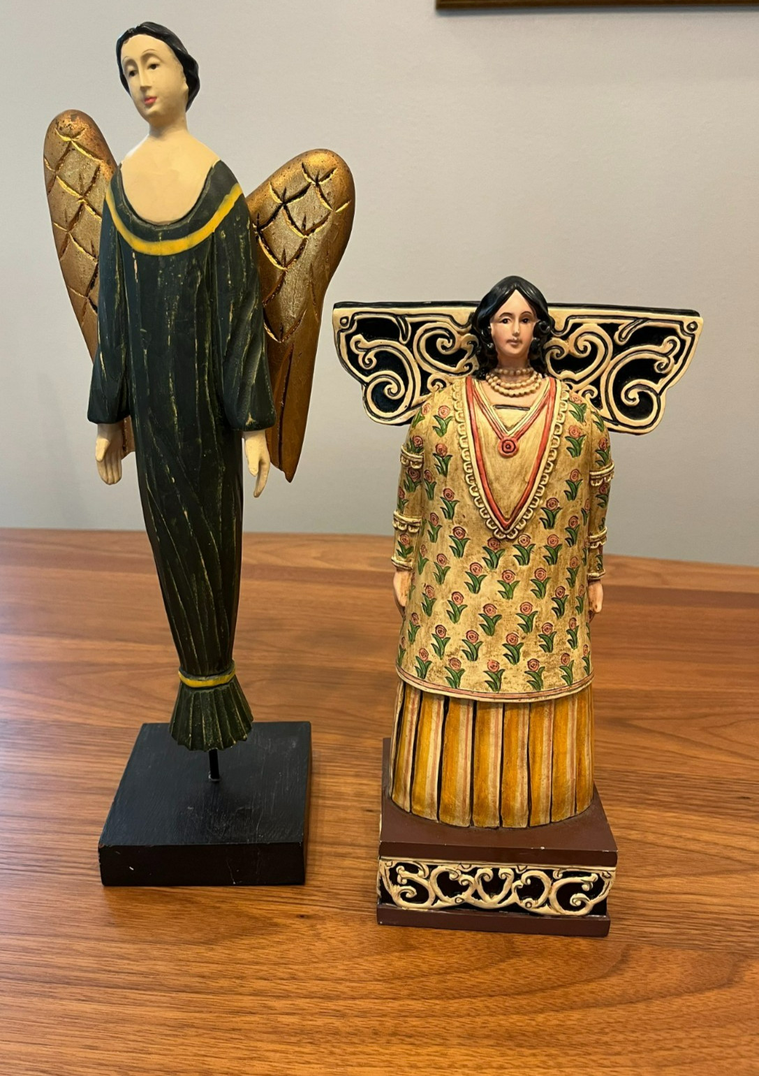 Pair Angels: 1.David Harden Vintage Primitive Folk Art Large Angel, 2.UNK Artist