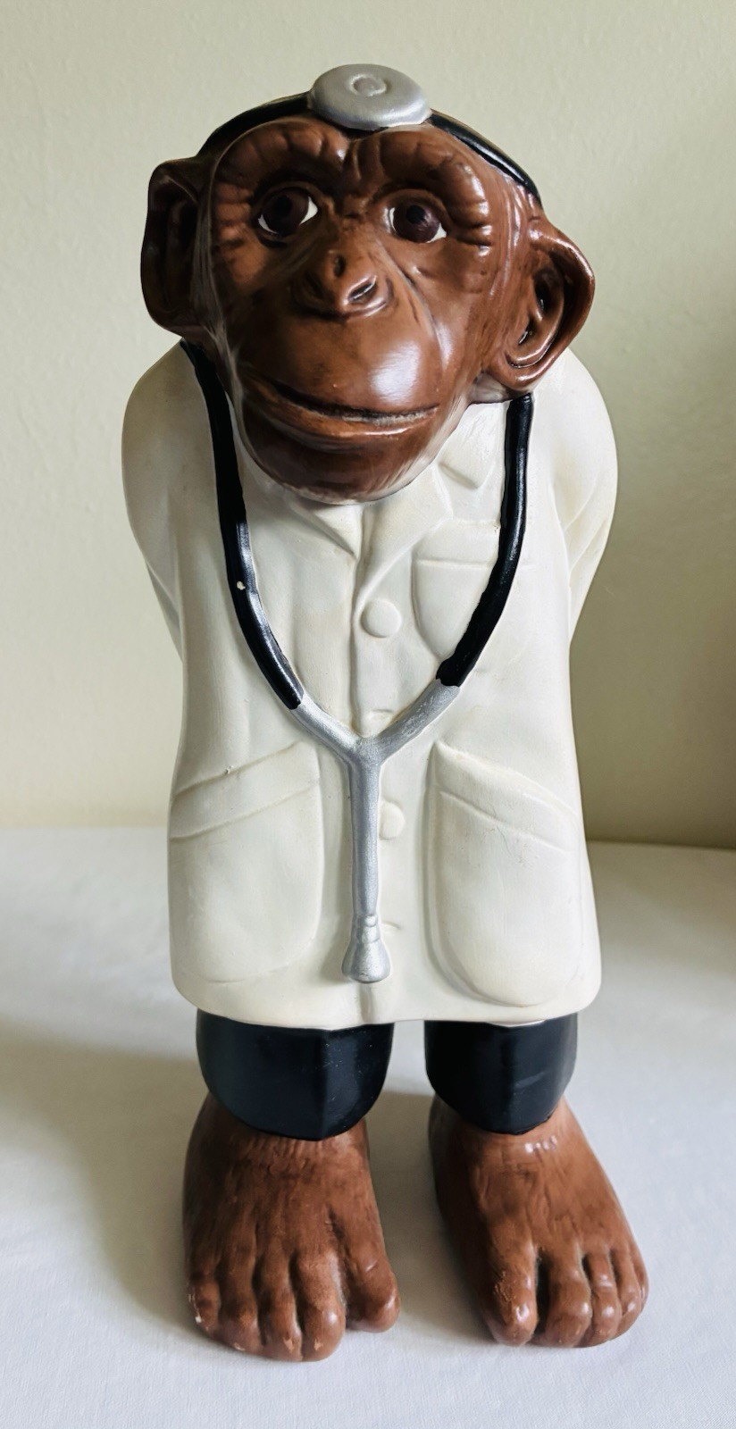 VTG Monkey Doctor Holding Syringe Ceramic Chimpanzee 13″ Statue Vet ER Decor