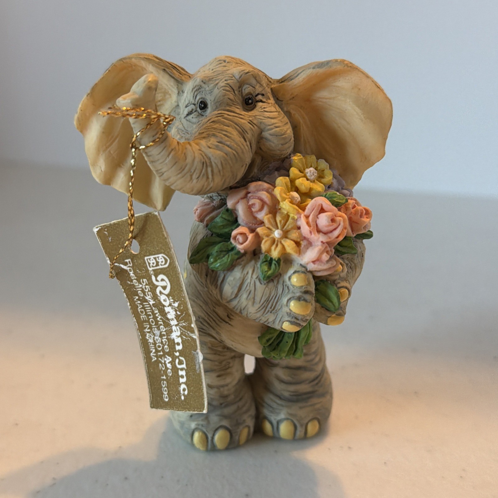 Roman Forget Me Knots Elephant Flowers Bouquet Figurine Don’t Forget I Care
