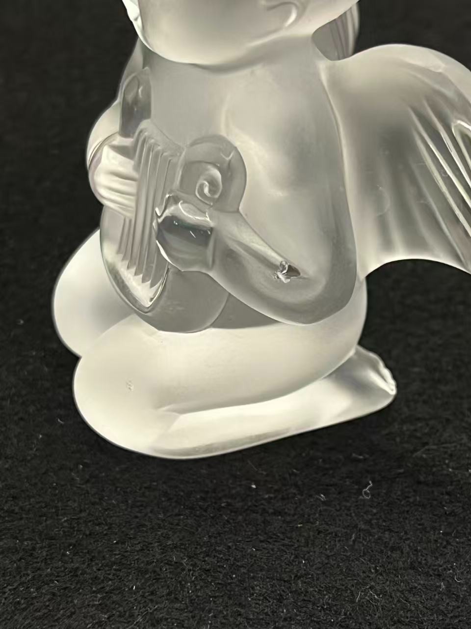 Lalique France Frosted Crystal Cherub/Angel Playing Lyre Figurine 3.3in Tall