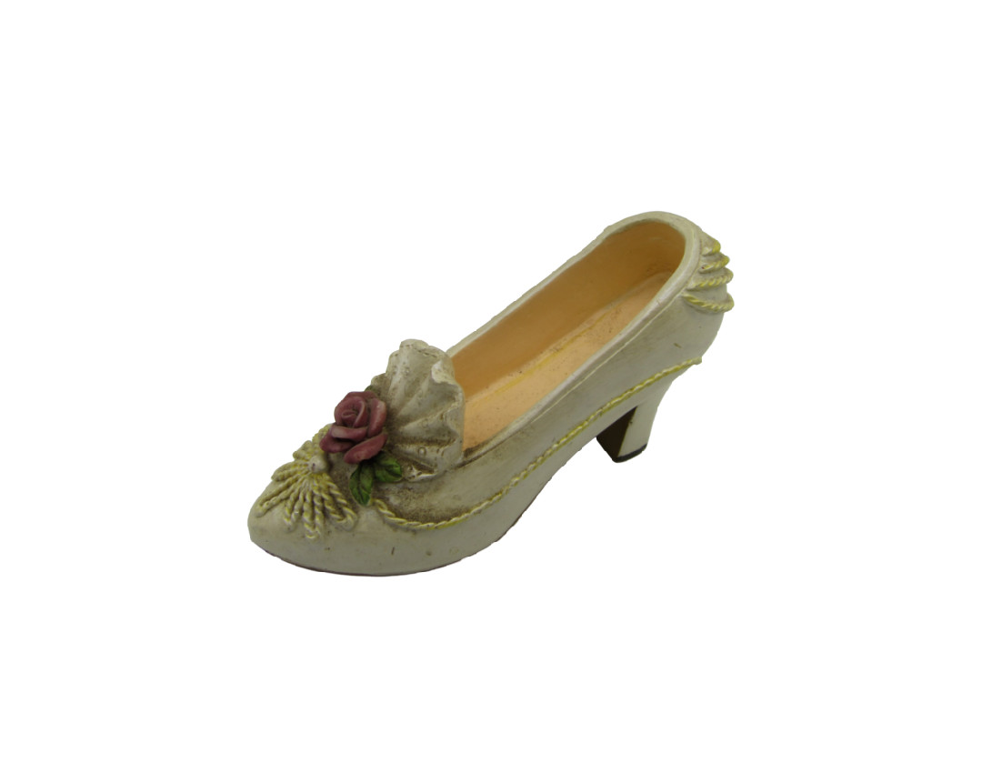 Vintage Victorian Cream Gold Pump Heel Rose Floral Mini Shoe Collection Resin