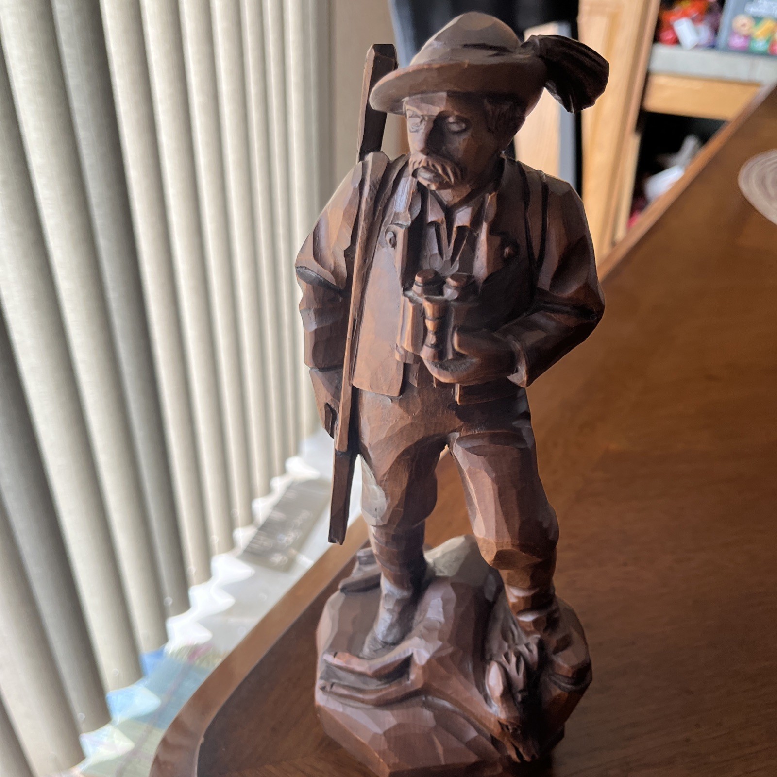 Vintage German carved wood Folk Art Backpacker Hunter Scout Explorer
