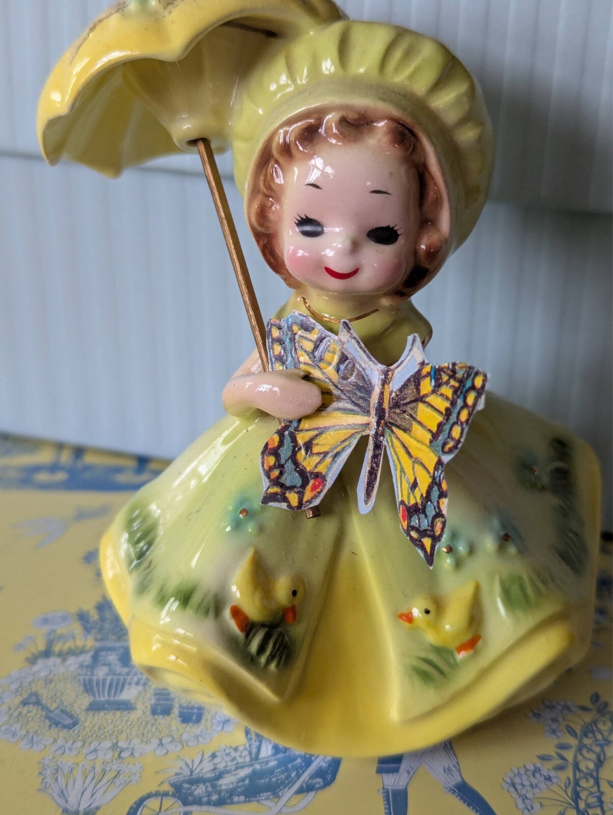 Josef Originals 1974 April Birthday Girl With Umbrella*Damaged See Photos