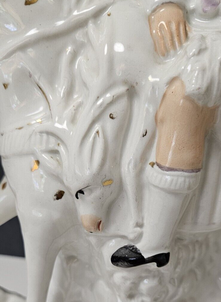 Staffordshire Scottish Highlander Mounted Hunters Base Lamp Pair 16″ Antique