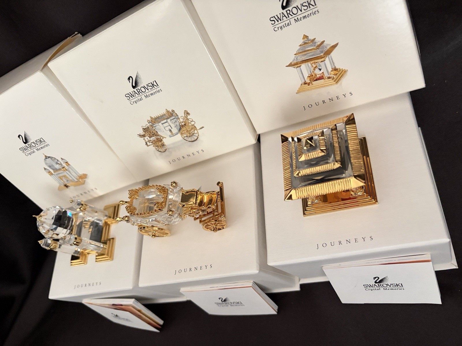 Swarovski Crystal Memories Journeys Figurines Set of 3 Clear Gold Boxed