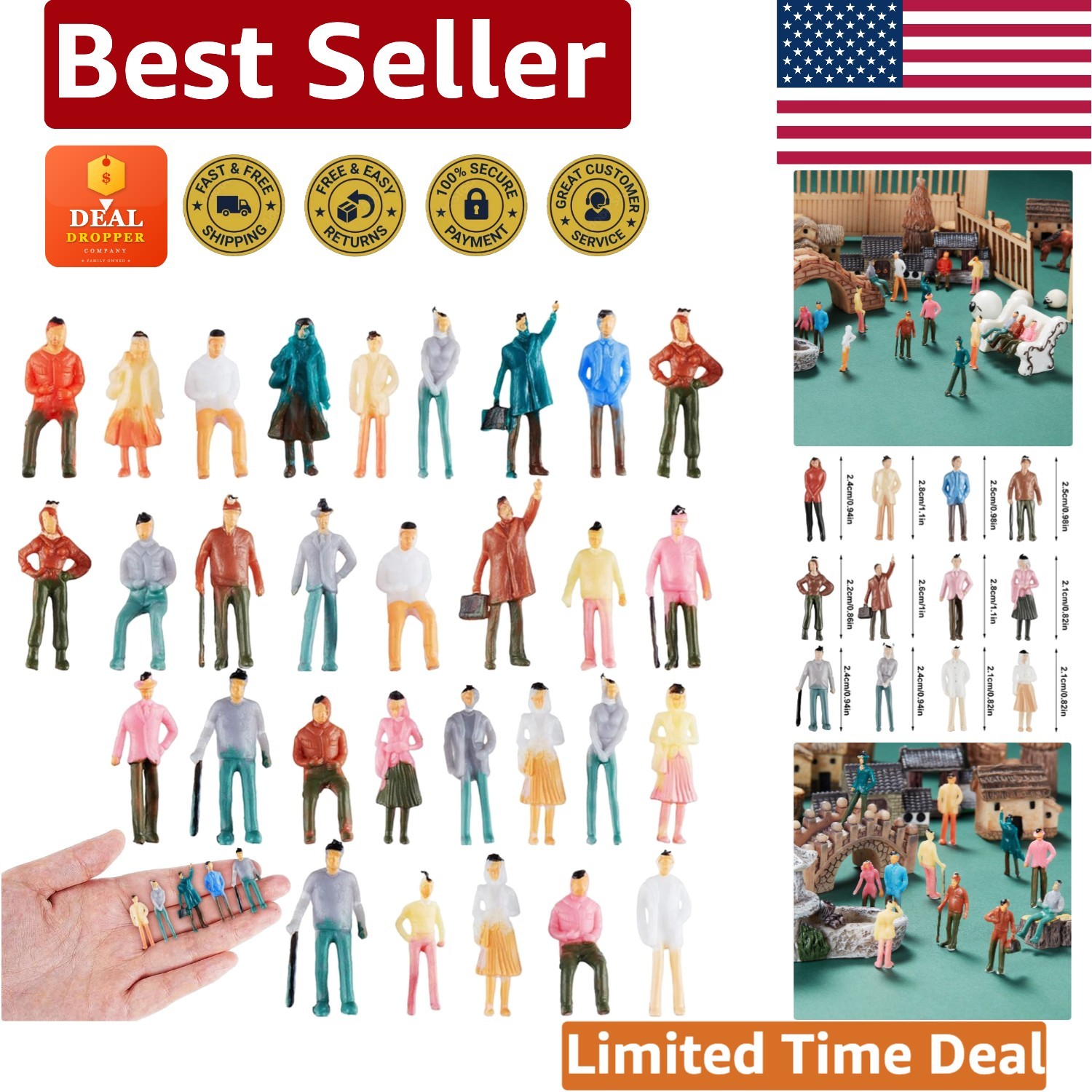 Durable 30-Pc Miniature People Figurines 1-Inch Scale for Architectural Models