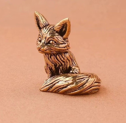 Brass Copper Tiny Fox Animal Figurine Mini Statue Table Desk Home Decoration Toy