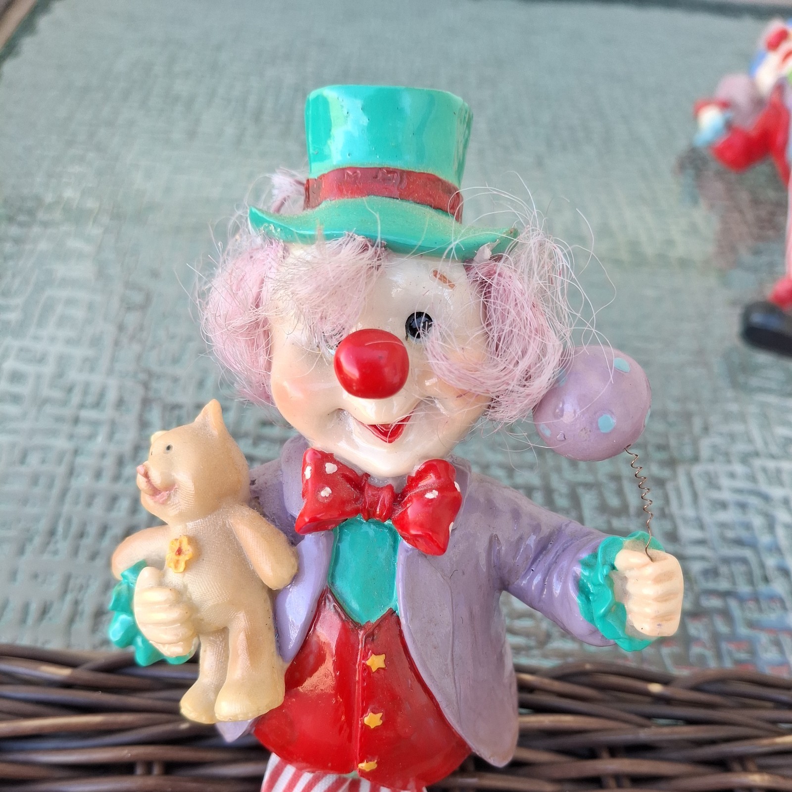 Clown Figurine Resin Body Fabric Legs Teddy Bear 1980s Lot of 3