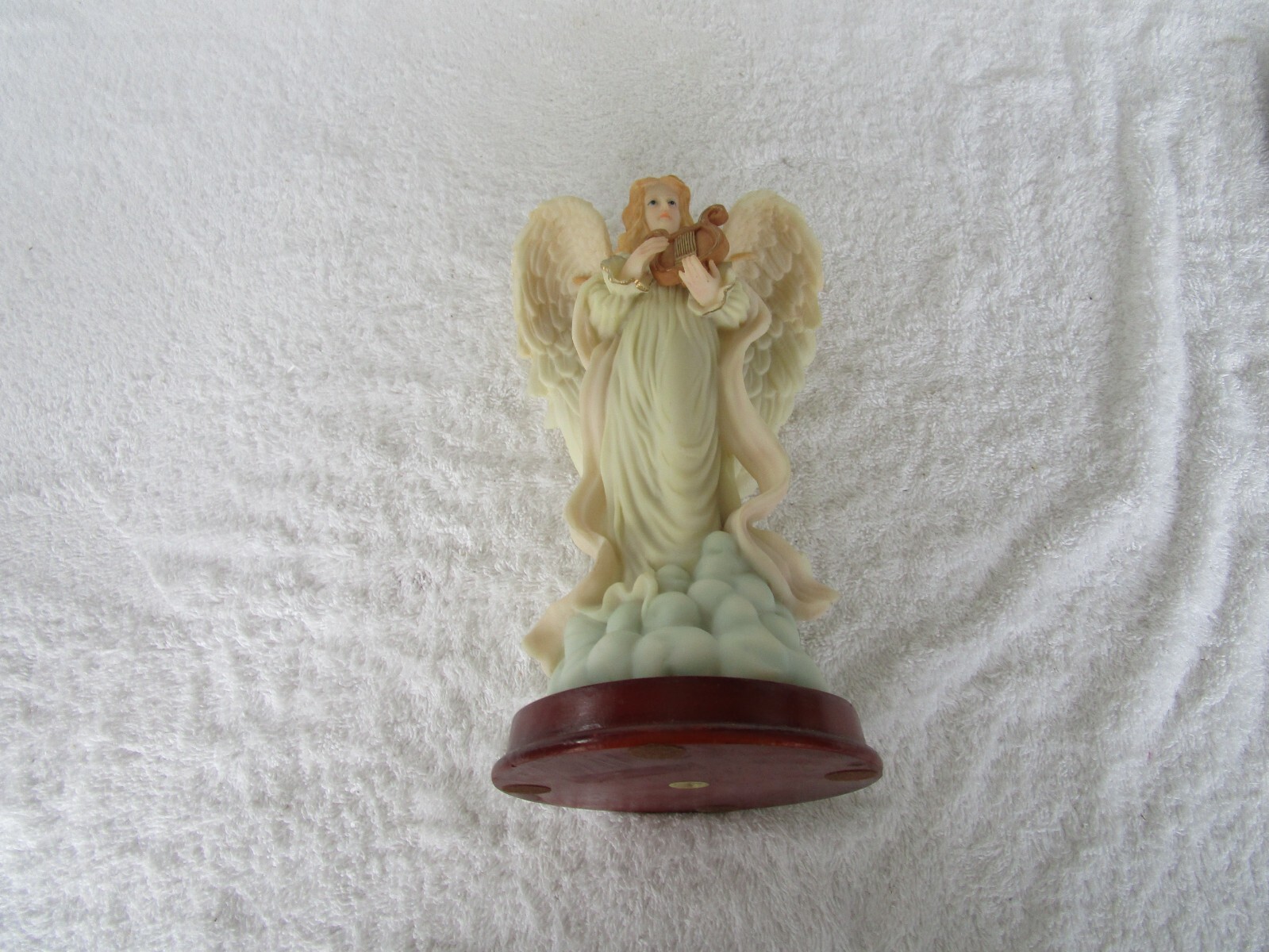 LOVELY~~ [ 9.75″ ] ANGEL PLAYING HARP FIGURINE +WOODEN BASE~~3 POUNDS~~QUALITY!