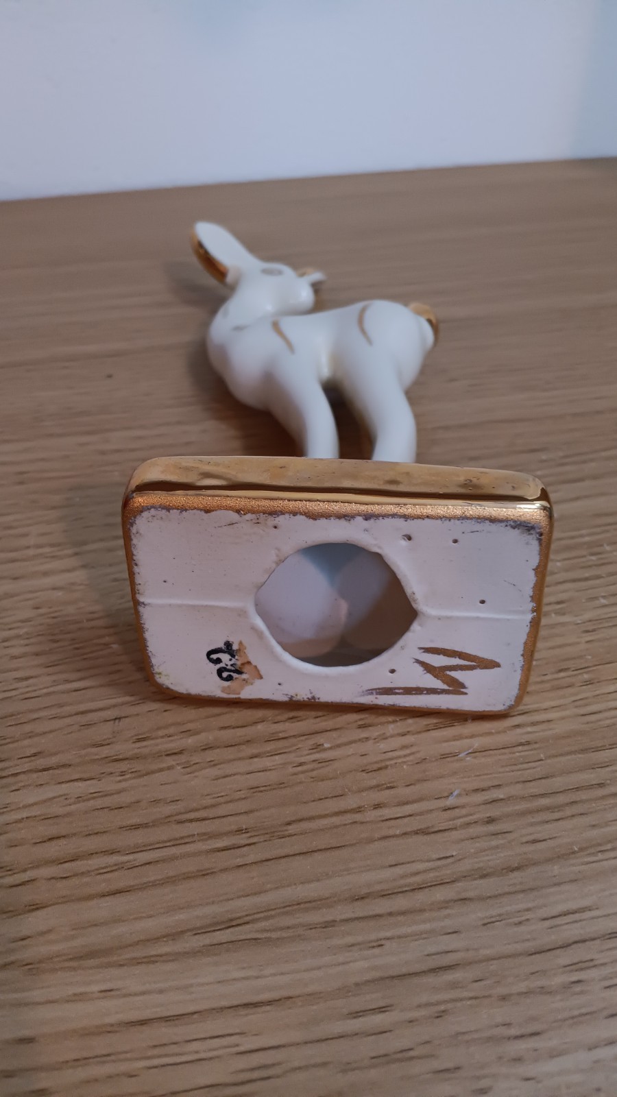Vintage Ceramic White Gloss Deer Figurine With Gold Accents MCM Art Deco