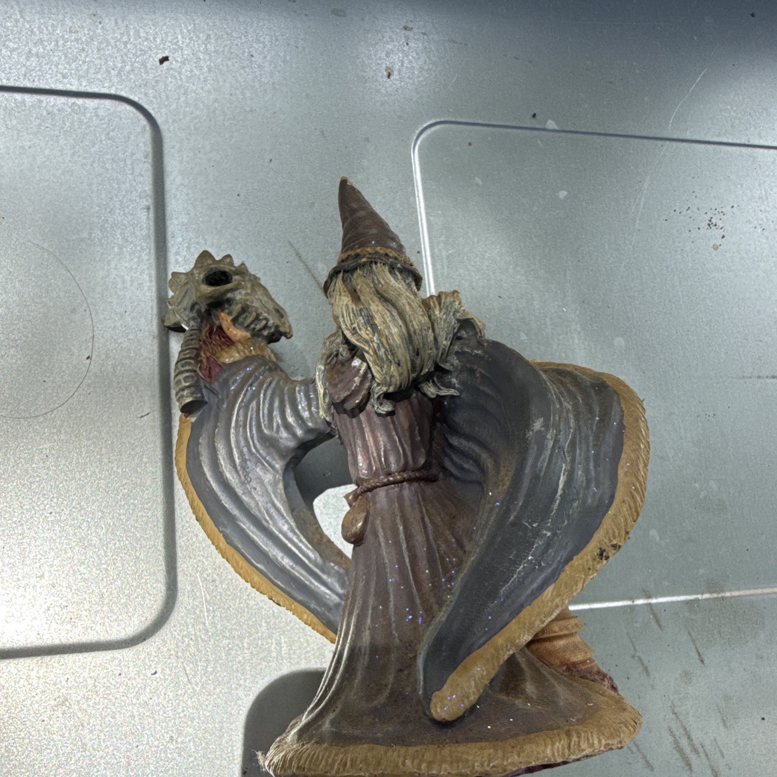 SPOONTIQUES Wizard Figurine Painted Resin Fantasy Decor with Dragon Skull Staff