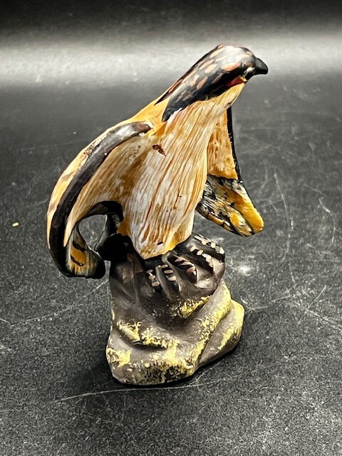 Hawk Bird Hunter Carved Wood Look Rustic Ceramic 4″ Figurine #2