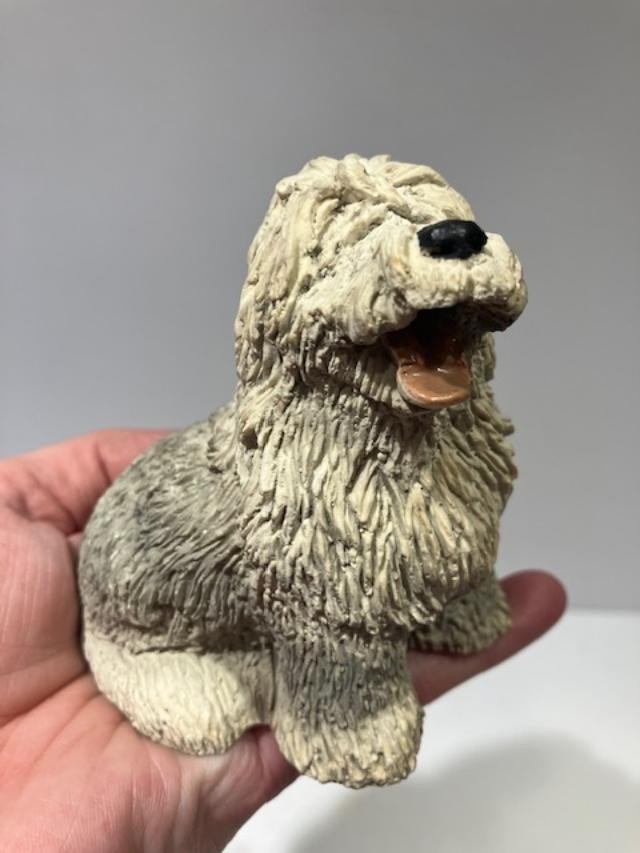 1984 United Design Sheepdog Figurine Stone Critters Dog 3.75 Inches Tall
