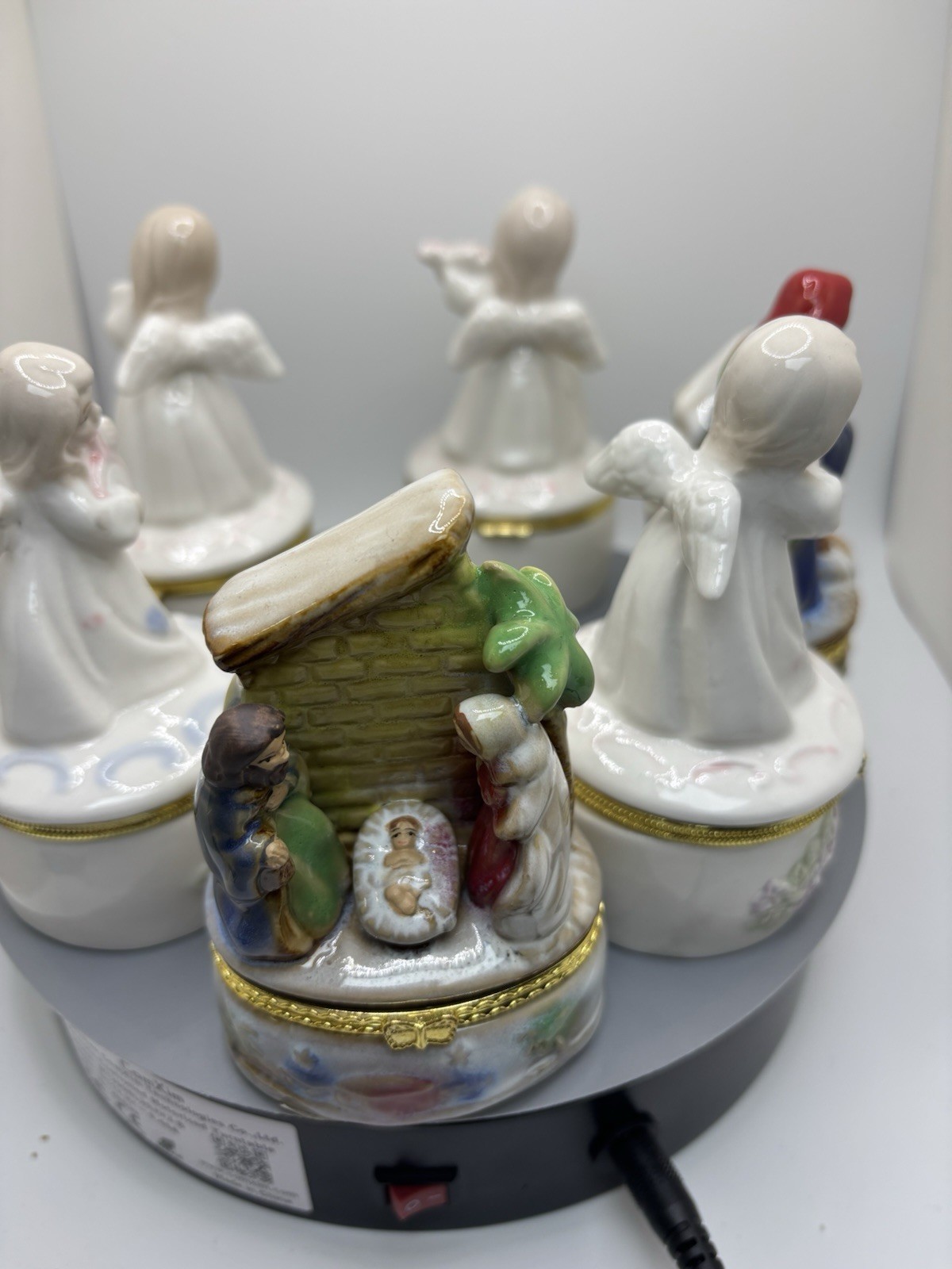 Lot of Porcelain Trinket Boxes Angels Nativity Bird Hinged Decorative Keepsake