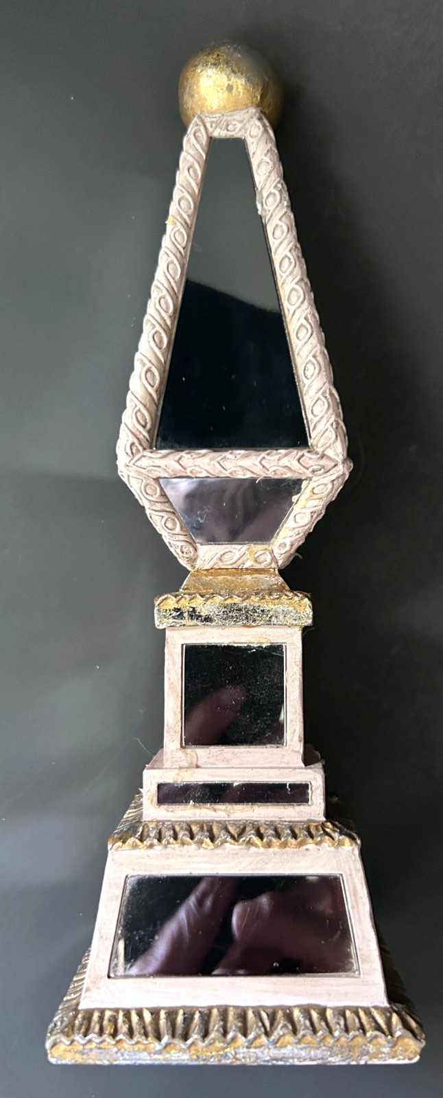 Vintage Hollywood Regency Mirrored Decorative Art Deco Gold Silver Obelisk 9.5″