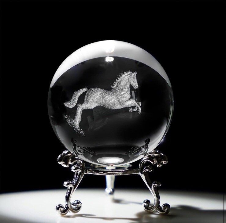 Stunning 3D Carving Horse Decor Crystal Ball Paperweight Collectable Gift