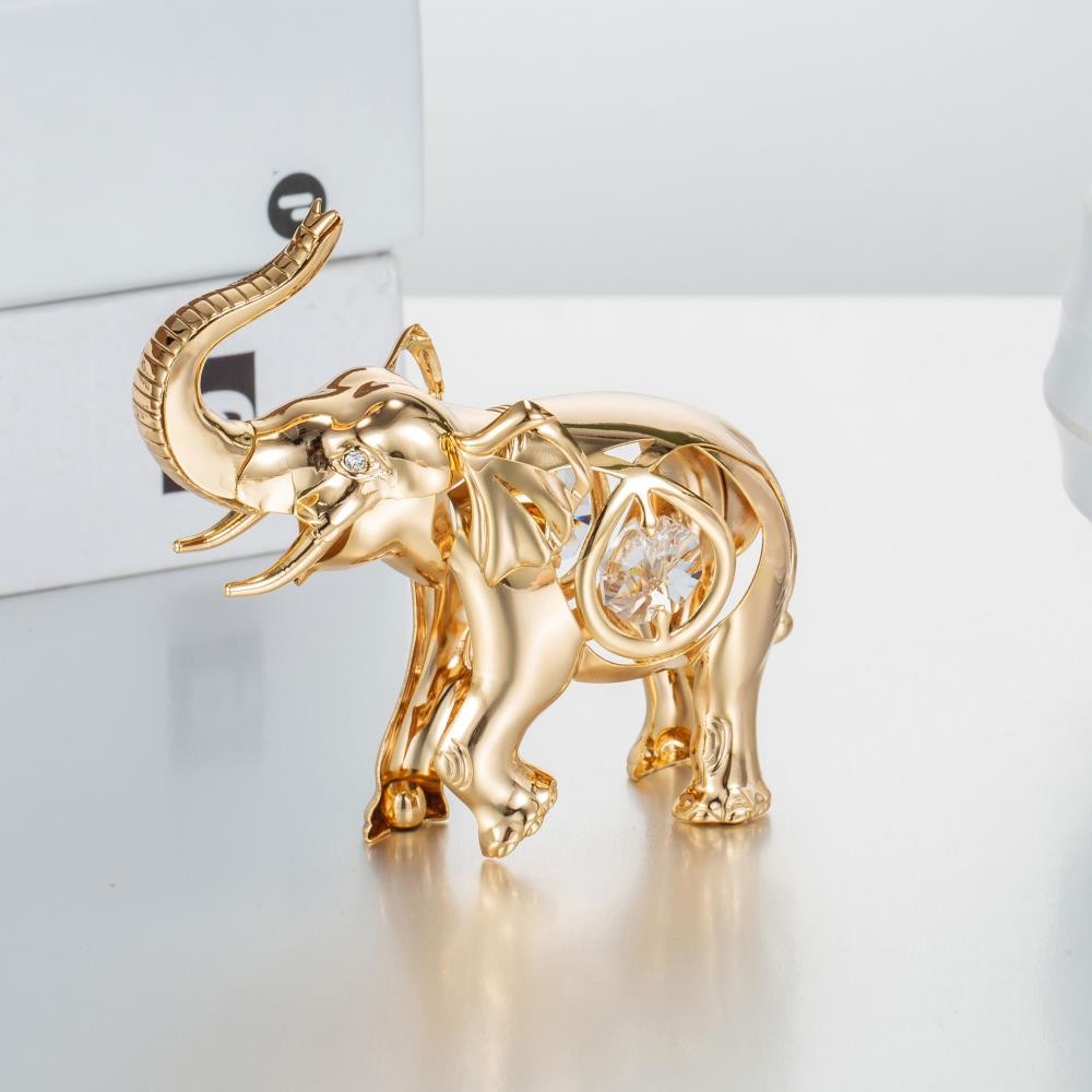 Matashi 24K Gold Plated Crystal Studded Elephant Figurine Ornament Gift Decor