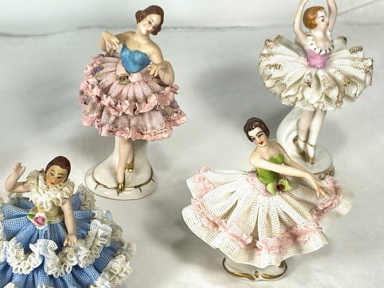 Dresden Germany Porcelain Lace Girl Ballerina Dancer Figurines Lot of 5 Small