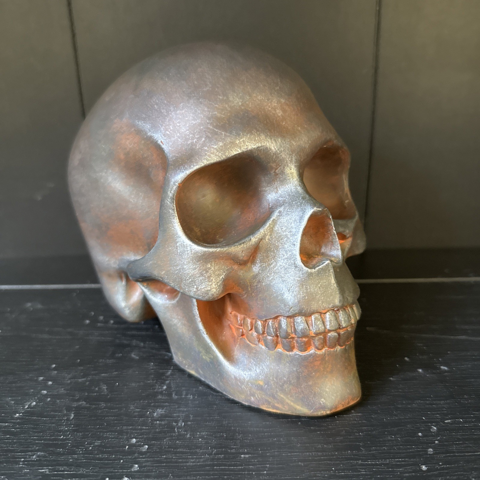 Halloween Creepy SUMMIT COLLECTION Silver/Orange Color Skull Head Skeleton