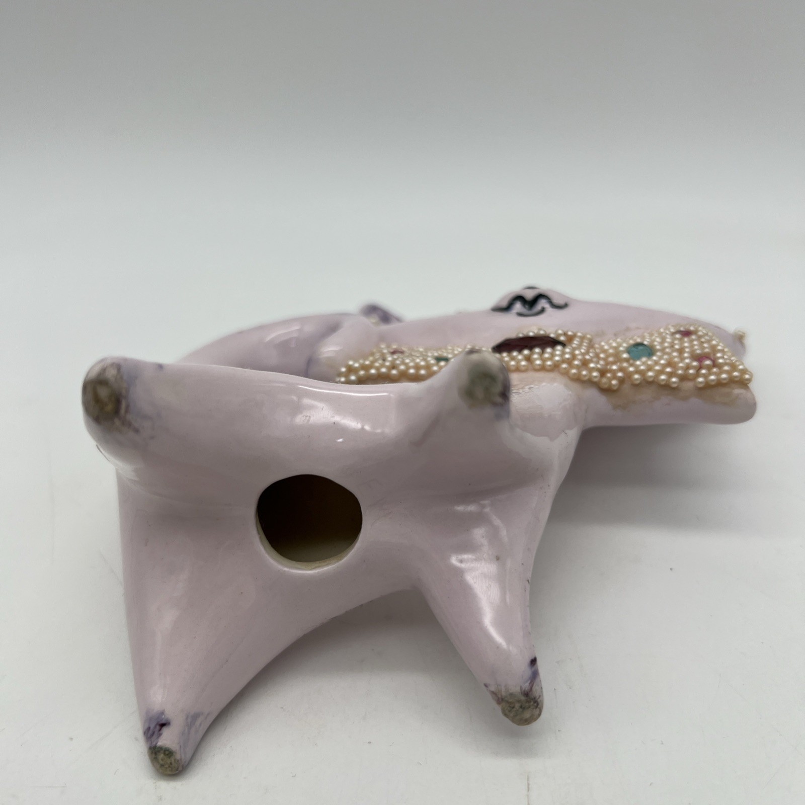 MCM Flat Cat Pearl Collar Purple Rhinestone Groovy Kitty Kitten 1950’s
