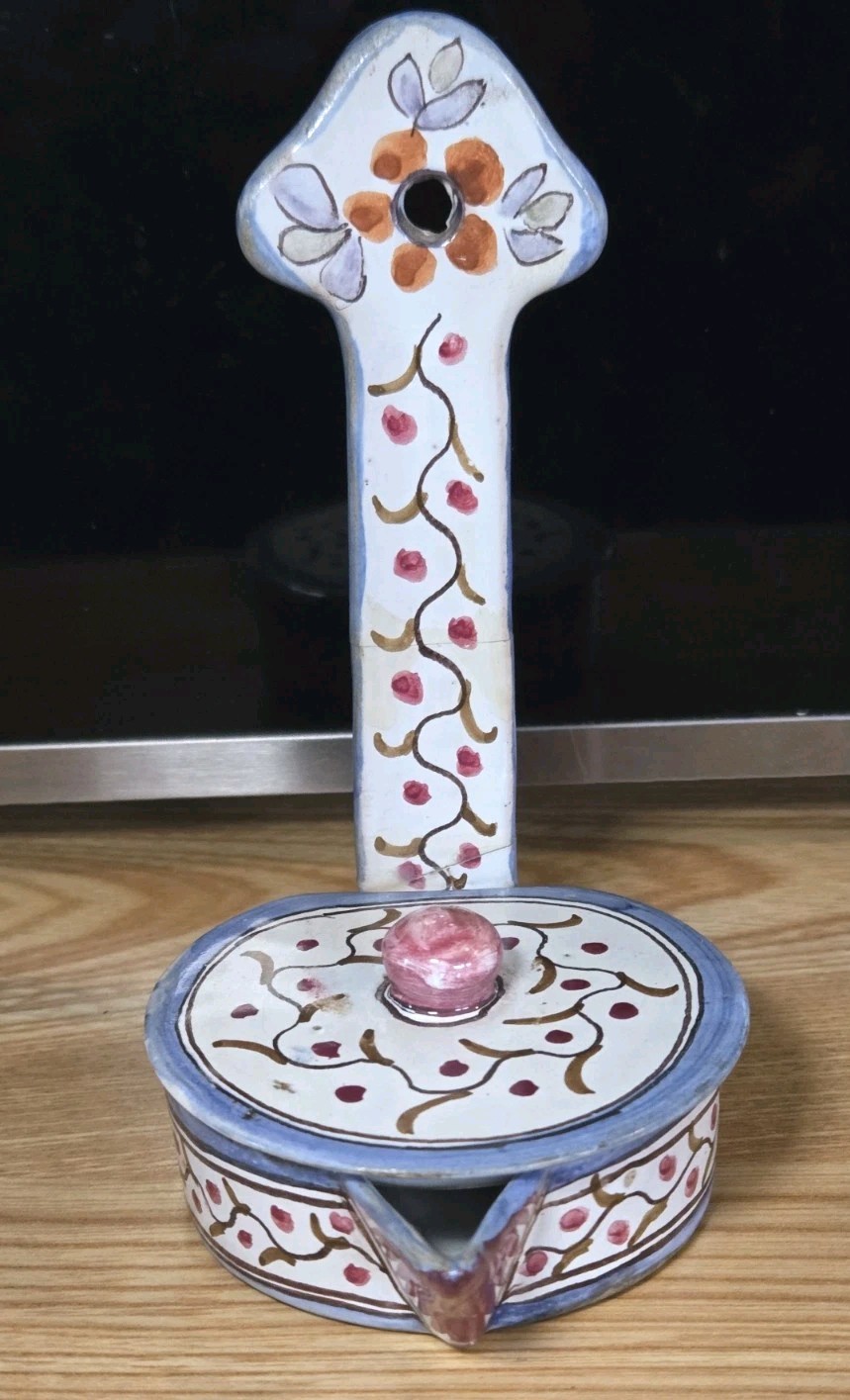 Vintage Coimbra Portugal Ceramic Decorative Wall Font W/Spout & Lid Please Read