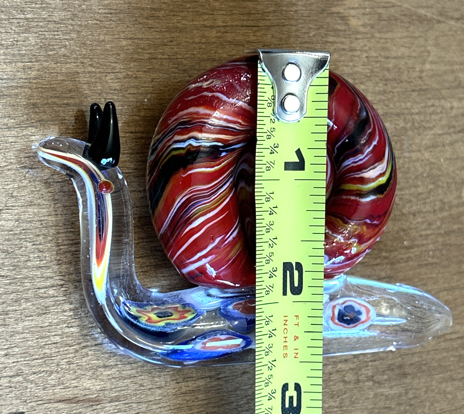 Hand Blown Murano Style Multi-Colored Snail Figurine with Millefiori Base 4″