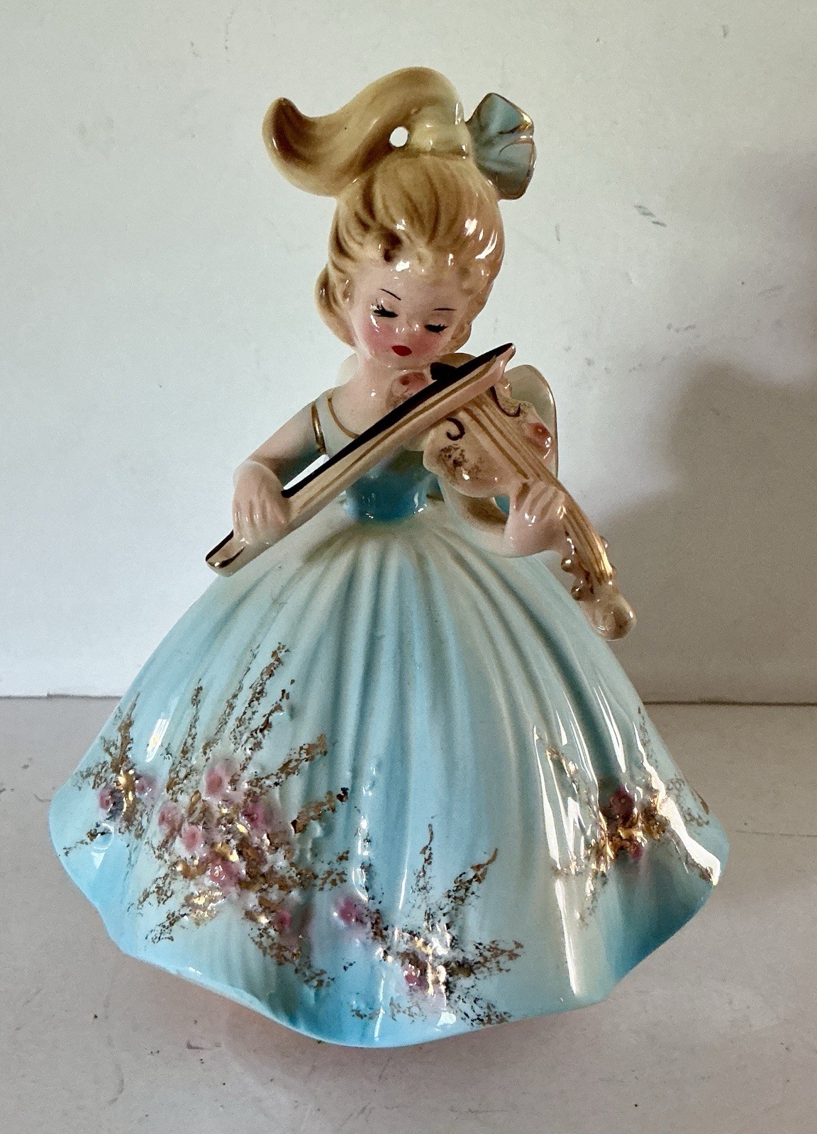 Josef Originals Girl Playing Violin Rotating Music Box SANKYO Ceramic **tk