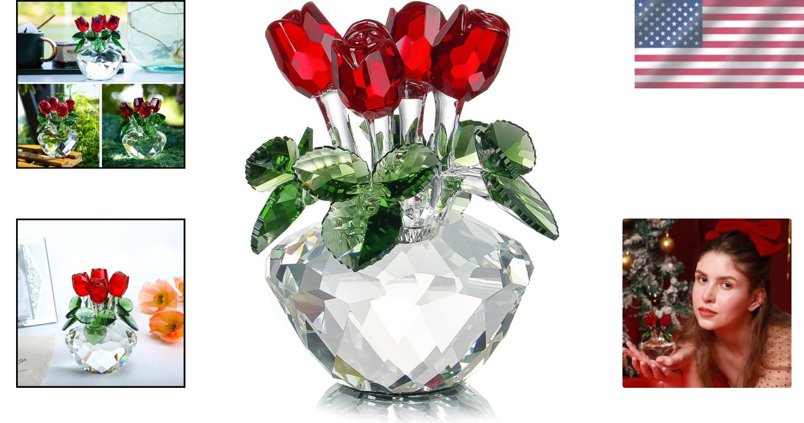 Crystal Red Rose Figurine Gift-Boxed