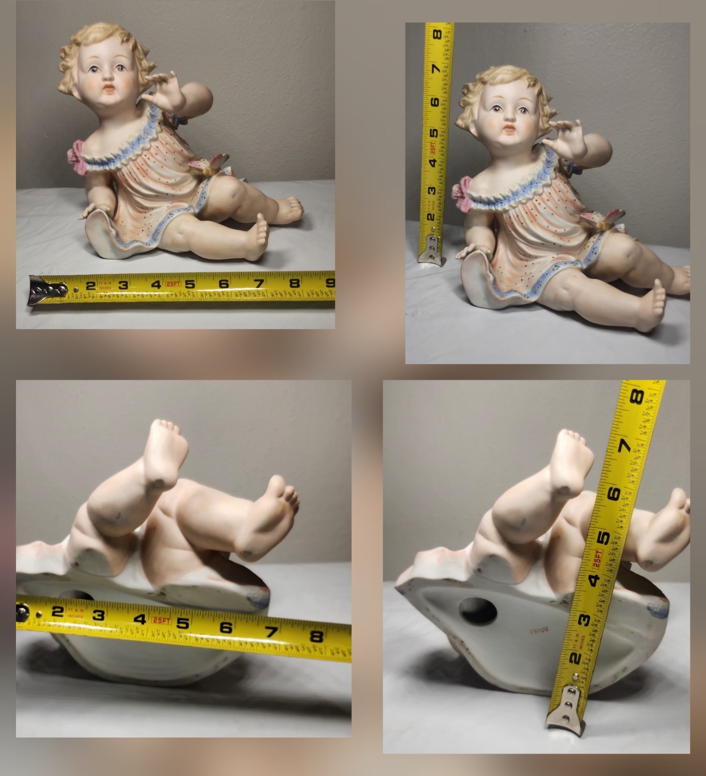 Mid-Century Andrea by Sadek Bisque Porcelain Piano Baby Figurine Girl Butterfly