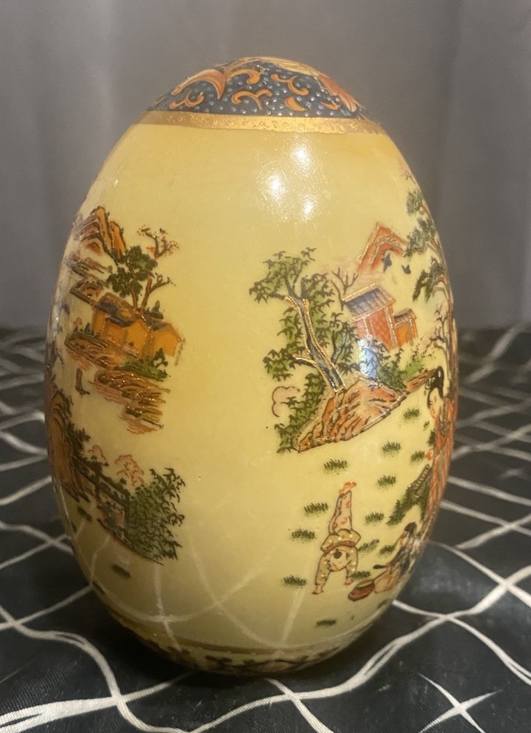 Vintage Chinese Ceramic Eggs Large 5×3″ Festive Hand Painted