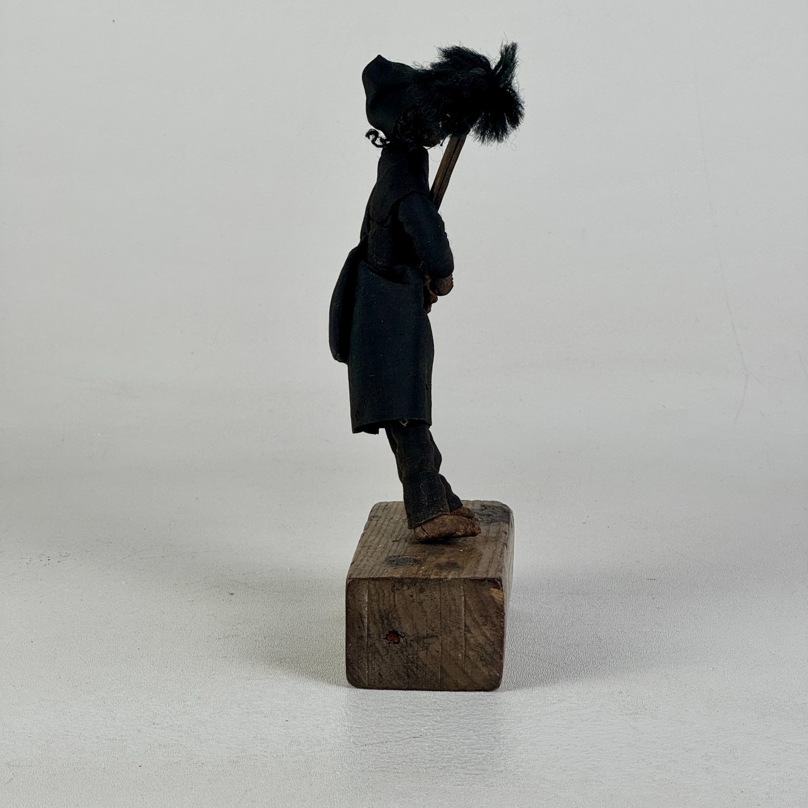 Early 20th Century Primitive “the Chimney Sweeper” Clay Figure on Stand