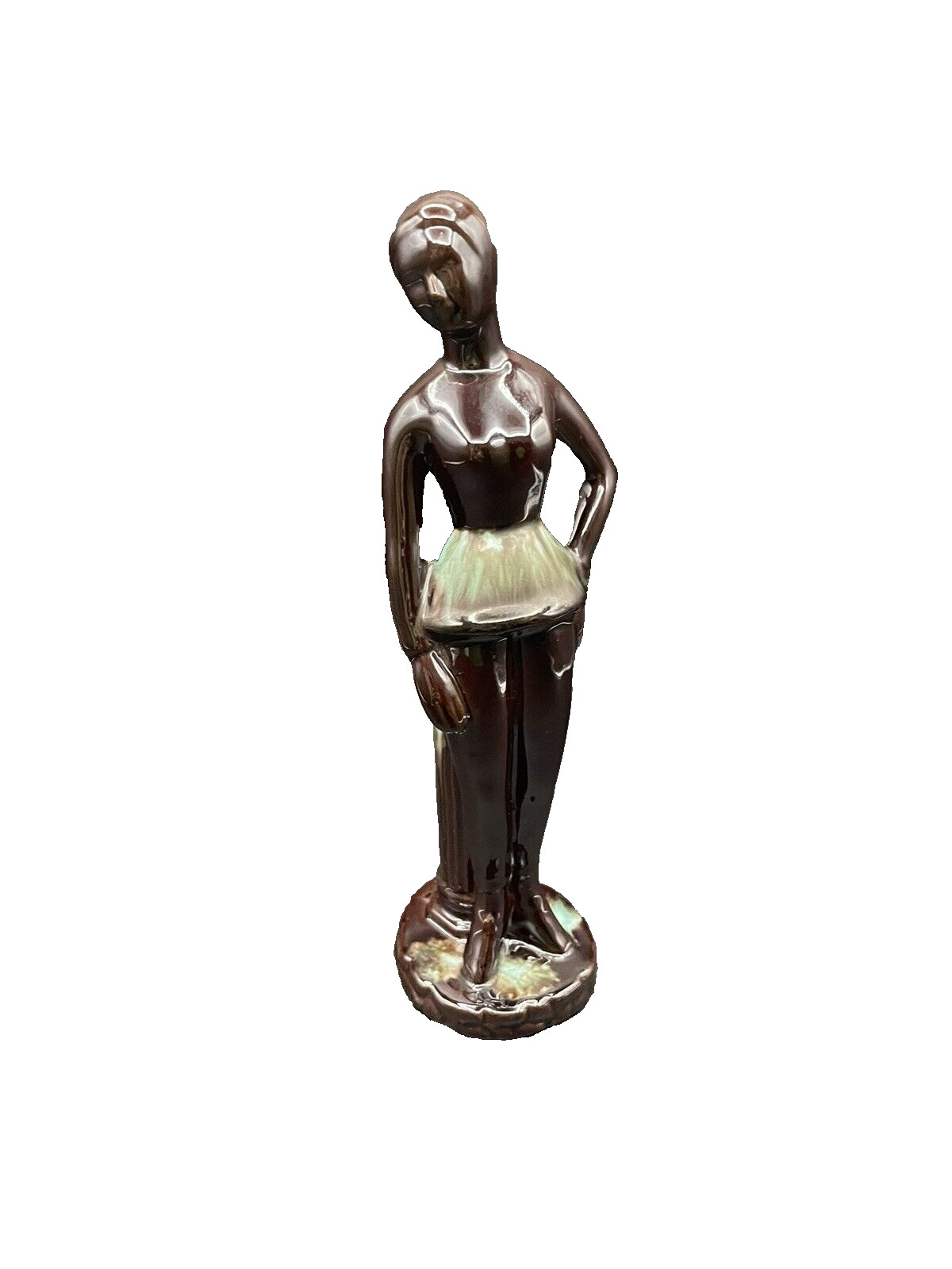 Enesco Japan Redware Brown & Green Glazed 10″ Ballerina Figurine Statue