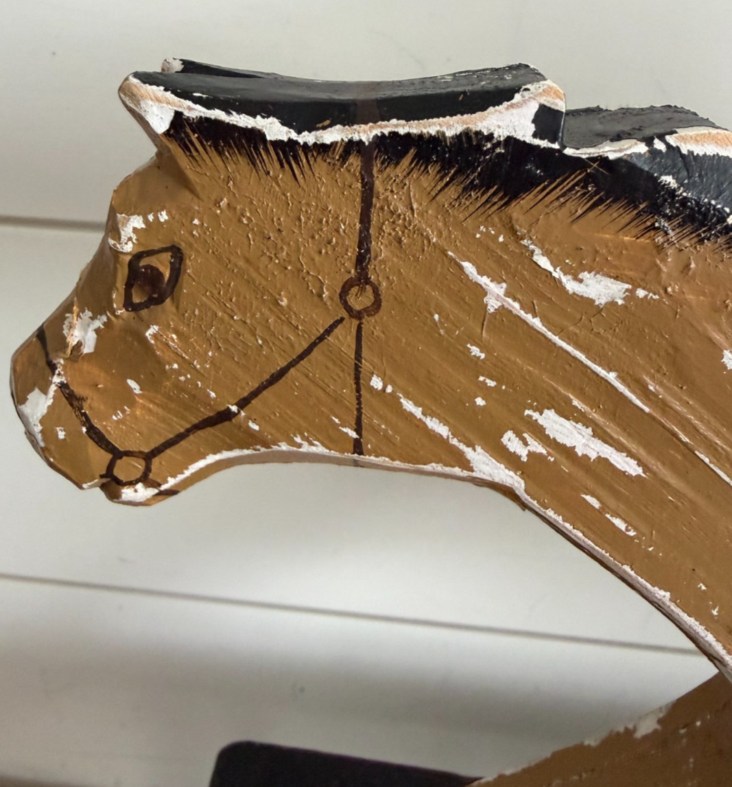 Vintage Hand Carved Painted Wooden Race Horse Folk Art Decor