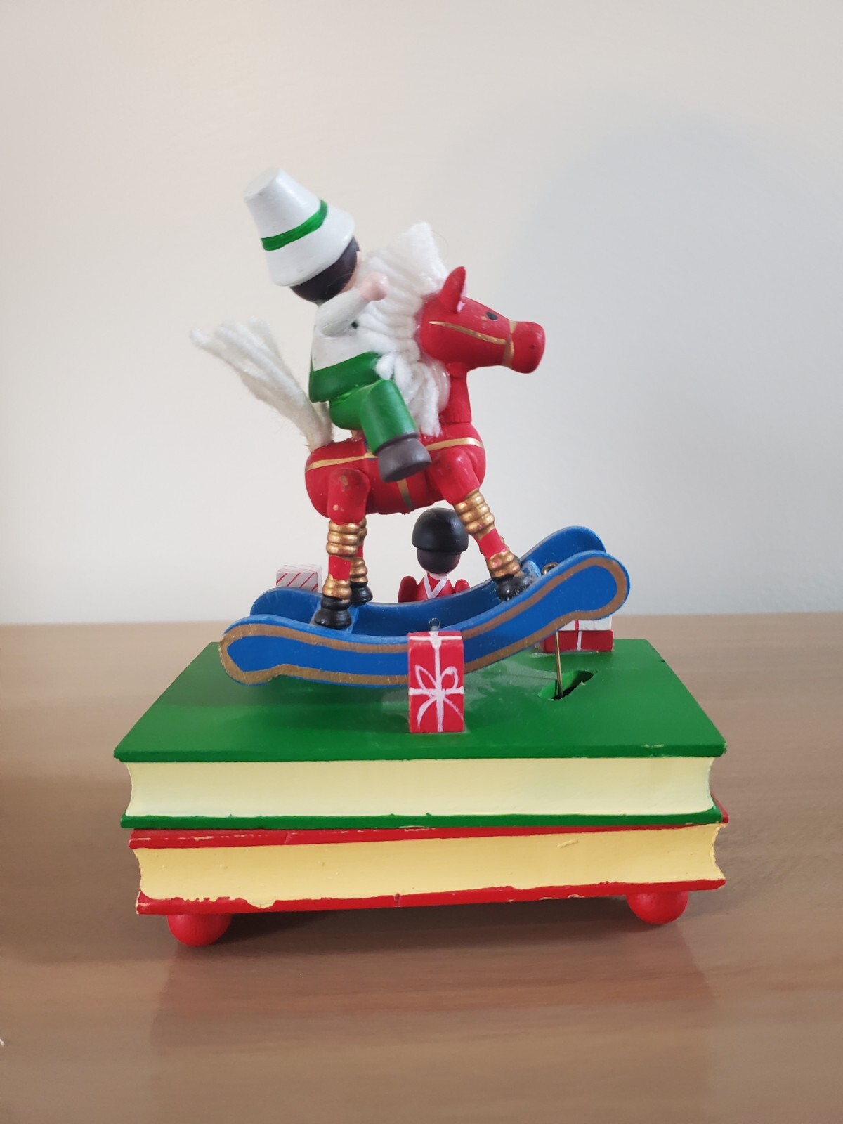 Wooden Motion Rocking Horse Figurine Music Box Plays School Days With Boy