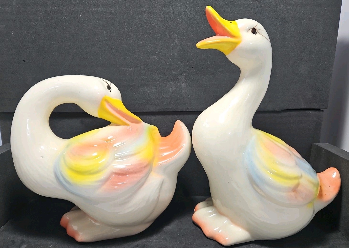 9” And 7″ Vintage Hand Painted Ceramic Goose Figurines