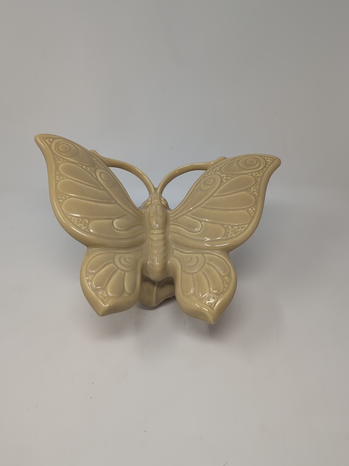 Vintage 80s large ceramic butterfly figurine Tan