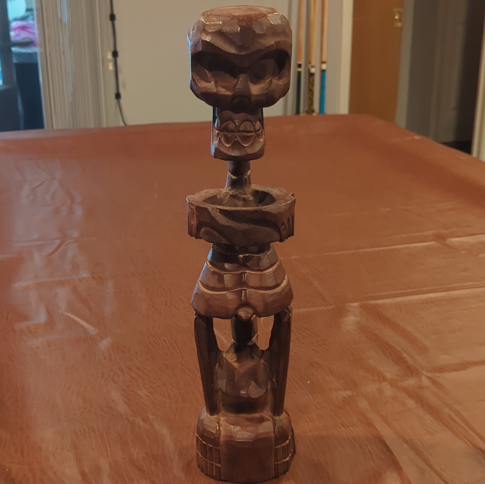 Hand Carved Wood Tiki Tribal Figurine Sculpture Brown 20 in Tall