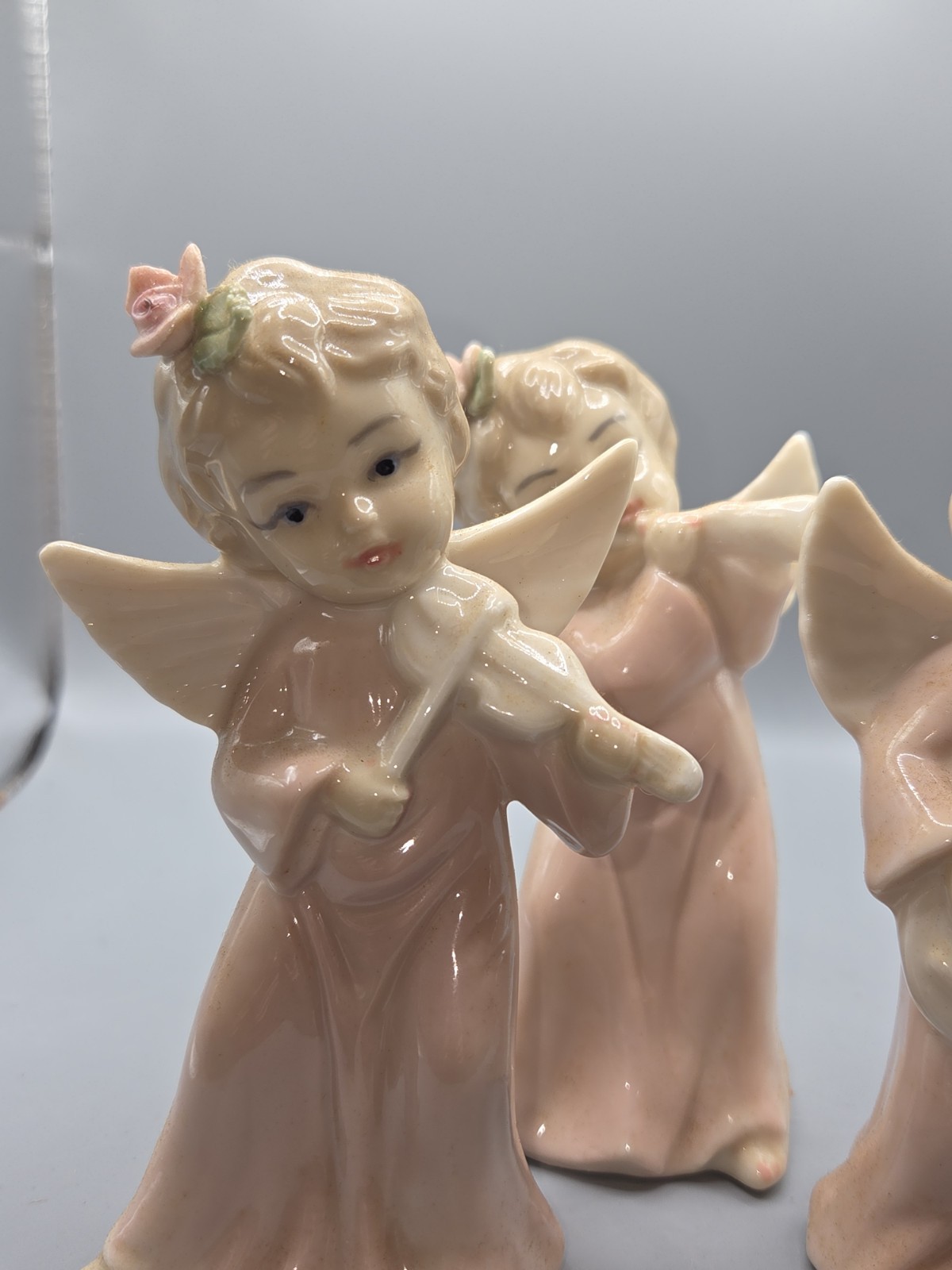 Vtg Lot Lefton? Cherub Girls Angels Singing/ Playing Music Figurines 1950s Trio