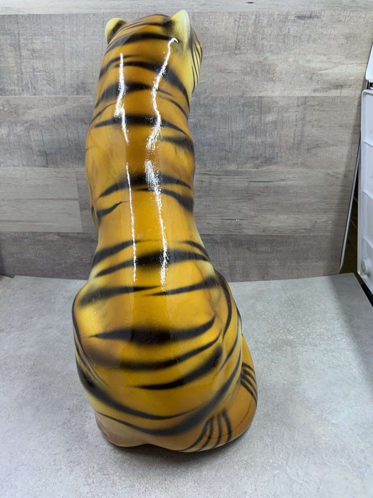 Vintage Large Seated Ceramic Tiger Statue 9.5” C.L.F Faiancas Alcobaca Portugal