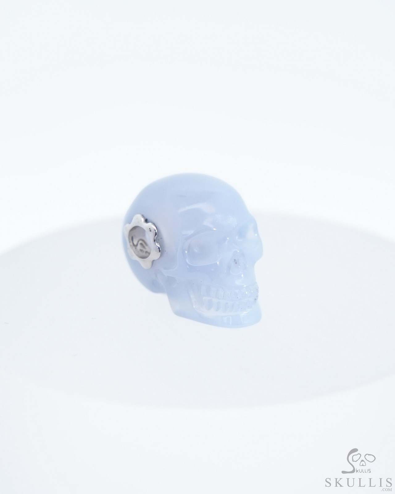 Necklace of 0.7″ Blue Chalcedony Hand Carved Crystal Skull Pendant