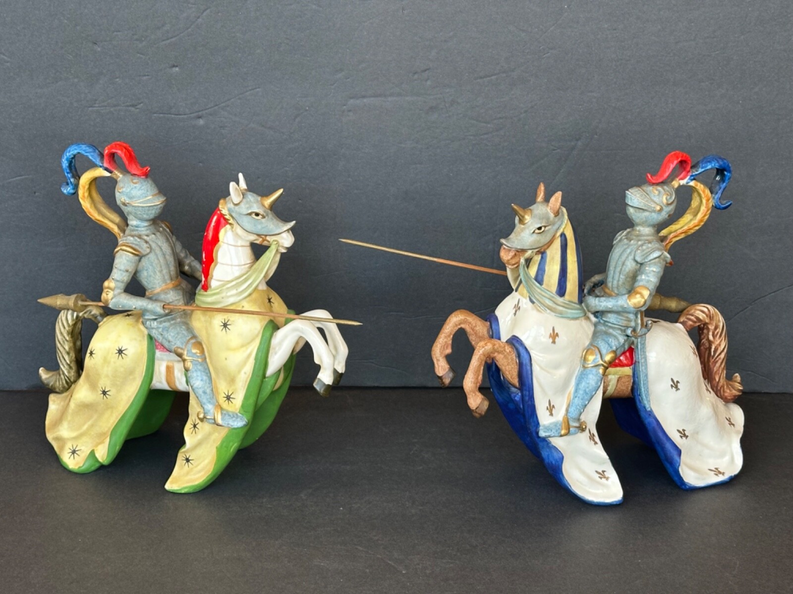 VINTAGE Ceramic Medieval Jousting Knights Figurines Set Andrea by Sadek