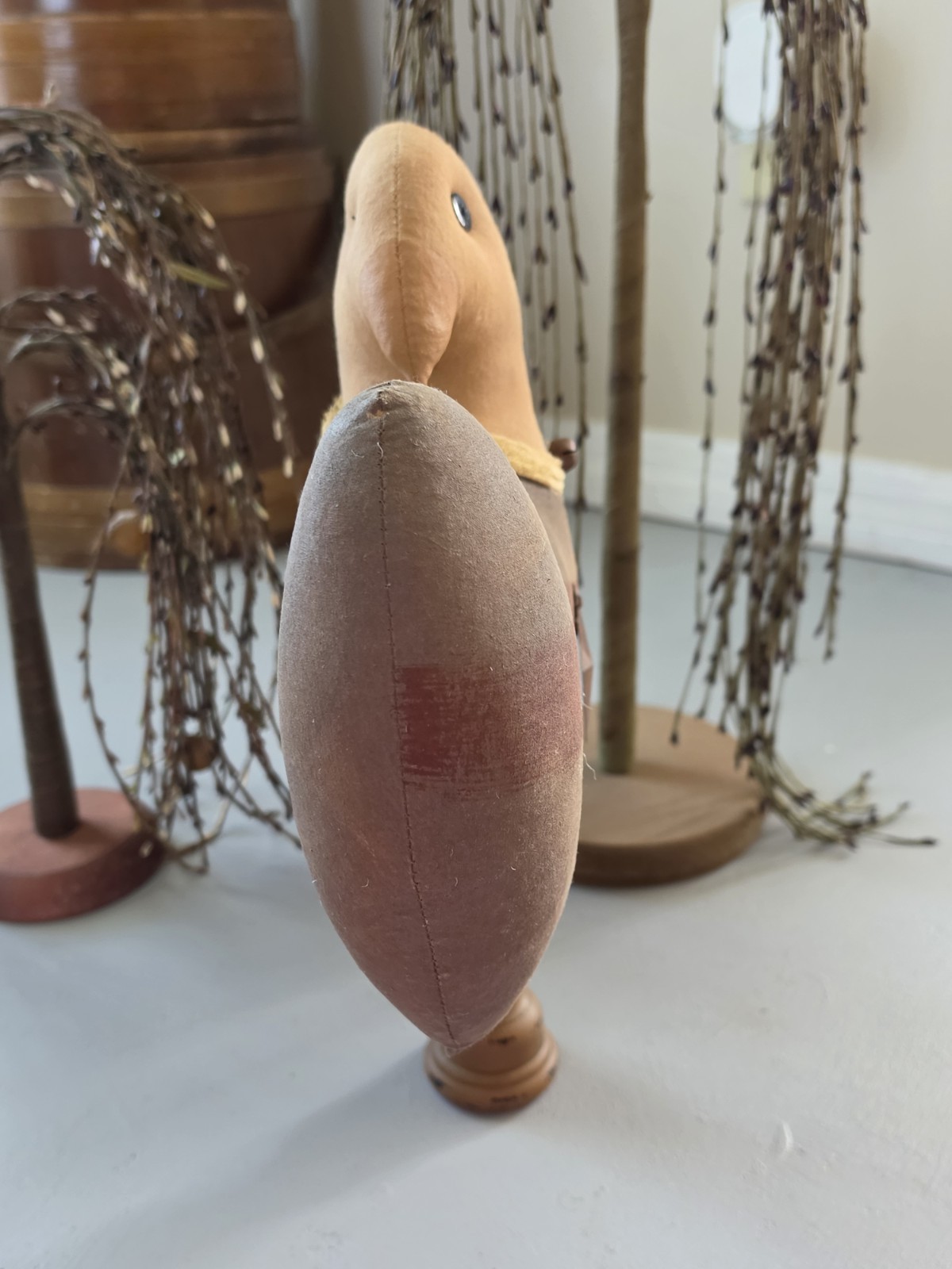 PRIMITIVE Eagle Patriotic Fabric/Wood Figure w/Metal Bell Star 15”
