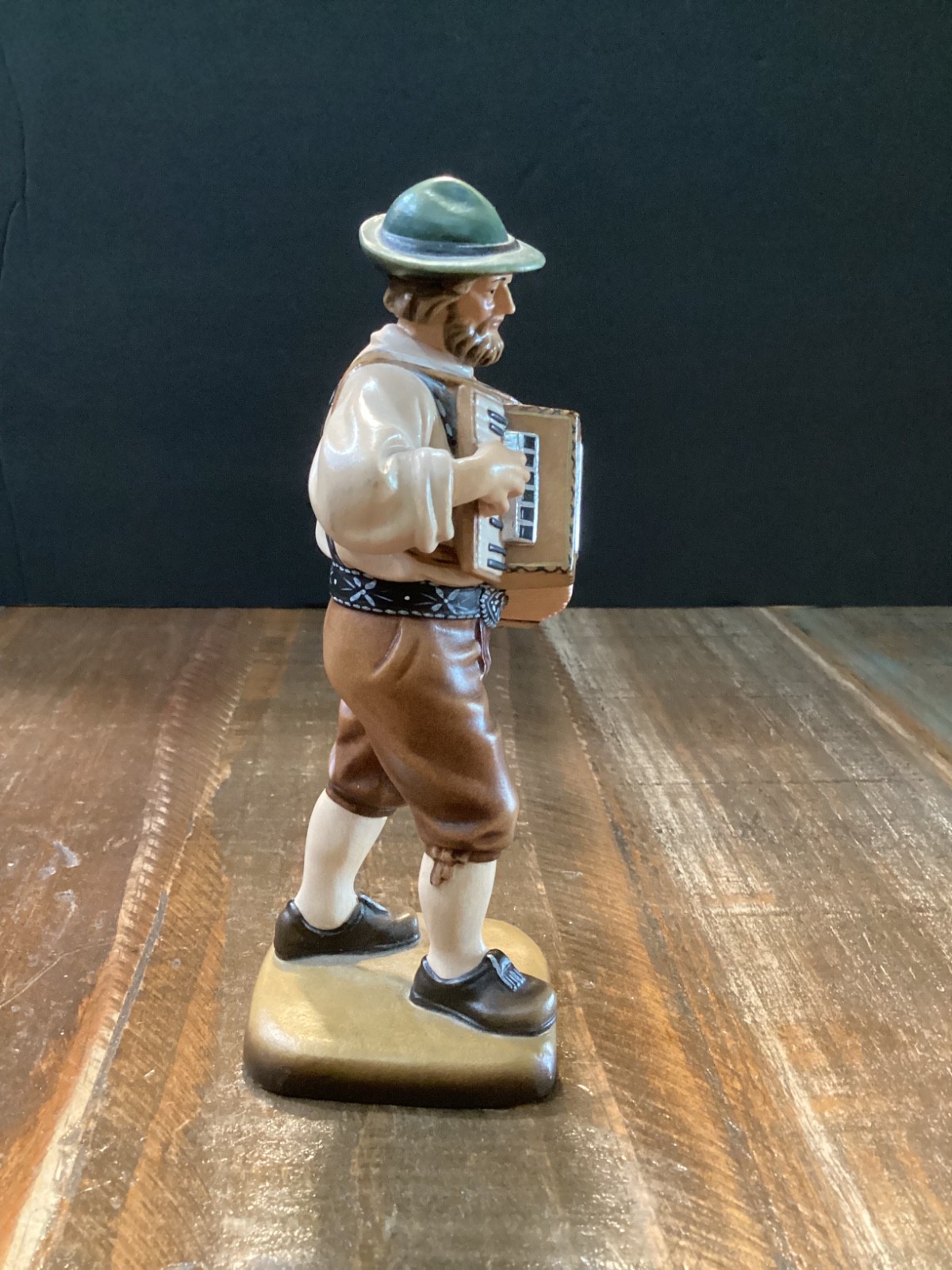 Vintage Hand Carved painted Wooden Accordion Player folk Musician 6.5”