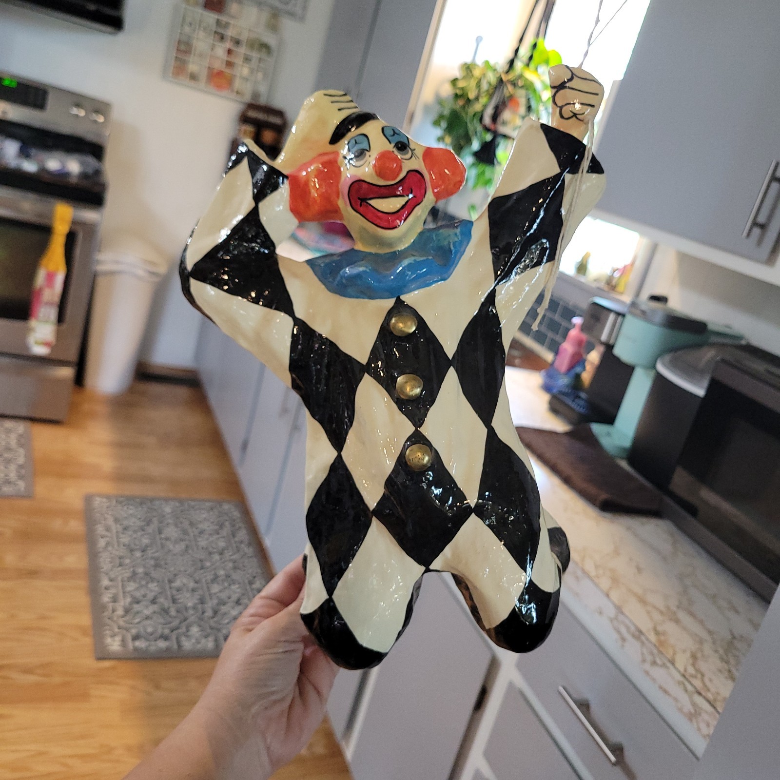 Vtg ~30″ Large Clown Hanging From Balloons Paper Mache Hanging Made in Mexico