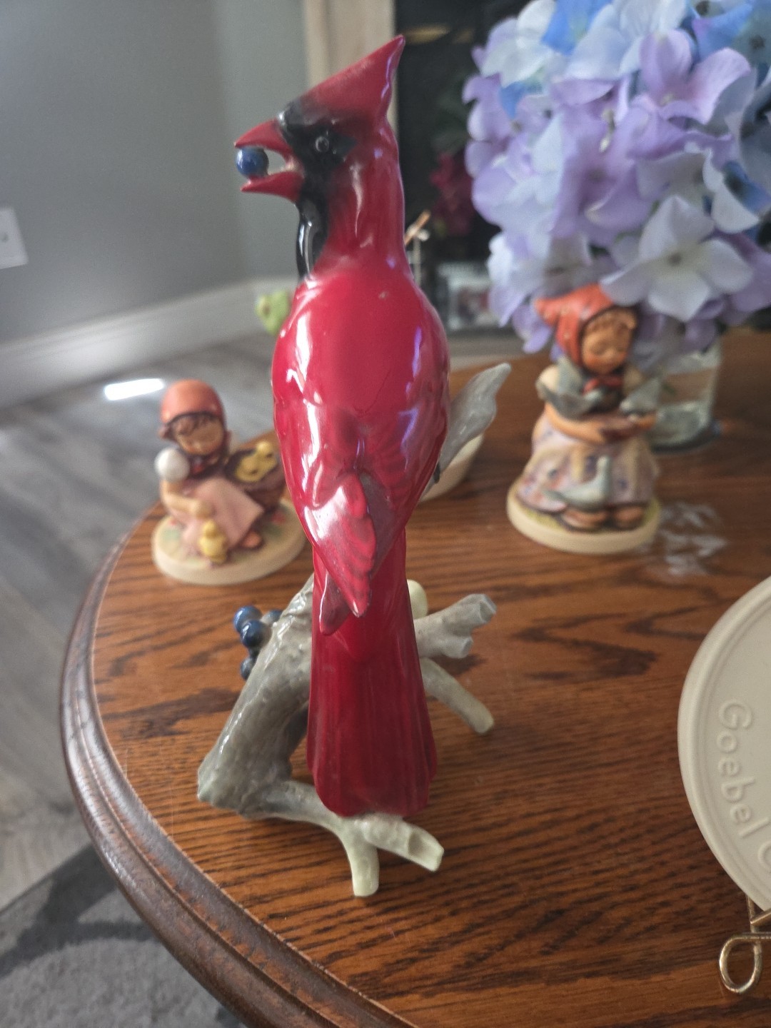 Vintage Hutschenreuther Porcelain RED Bird Figurine On Branch With Jewel In…