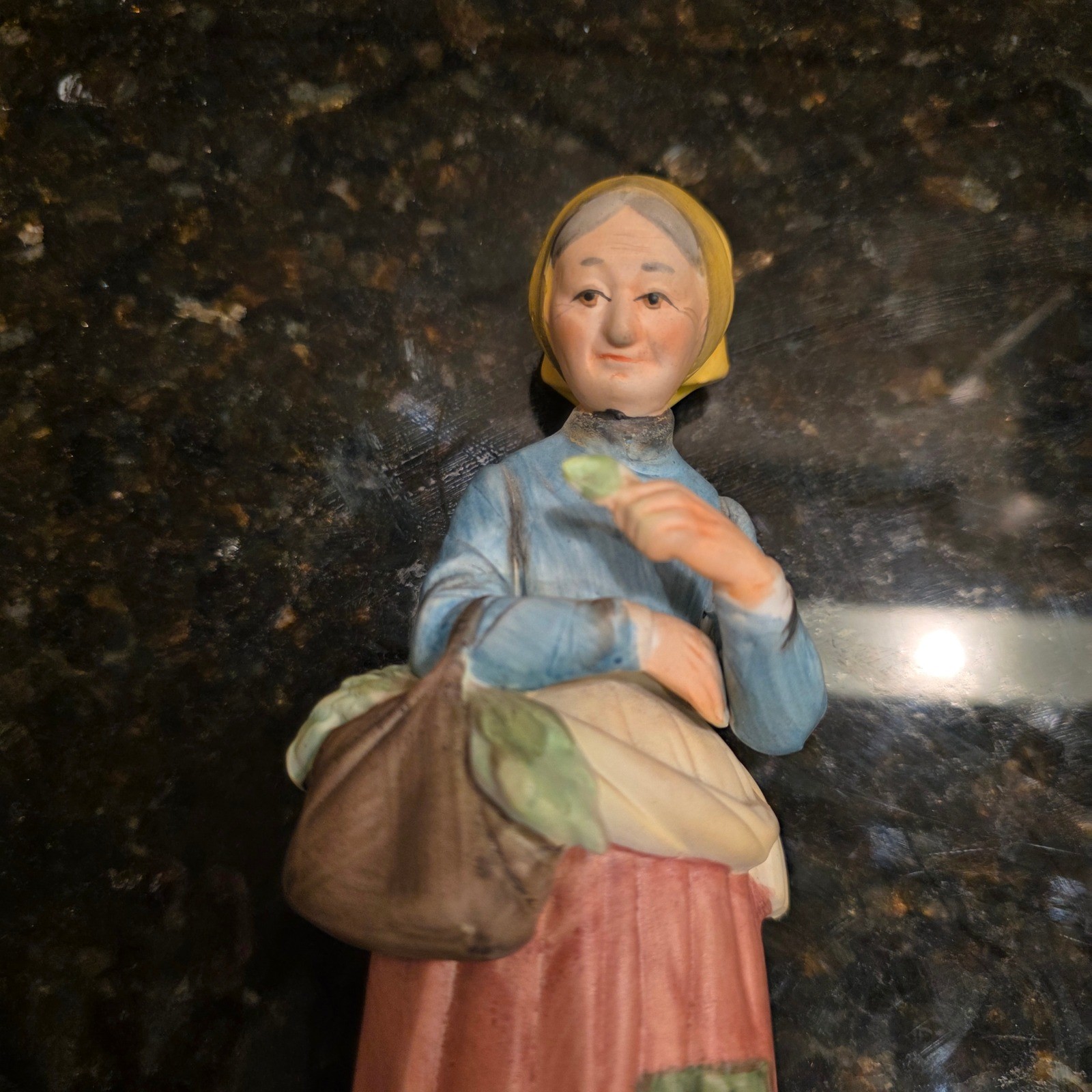 Vintage Lefton Porcelain Figurine Peasant Woman with Geese Farmhouse Decor Matte