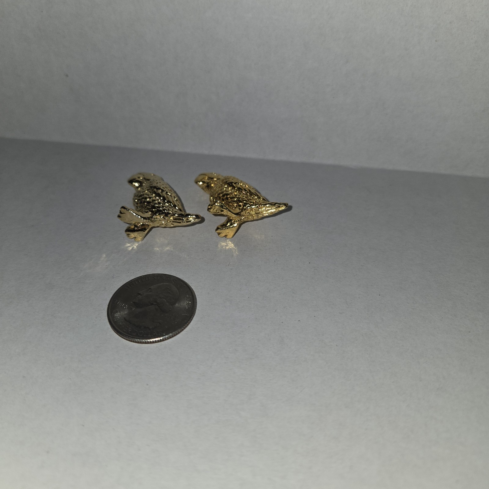 Miniature Gold Tone Parrot 1.25″ Lot Of 2 Heavy For Size