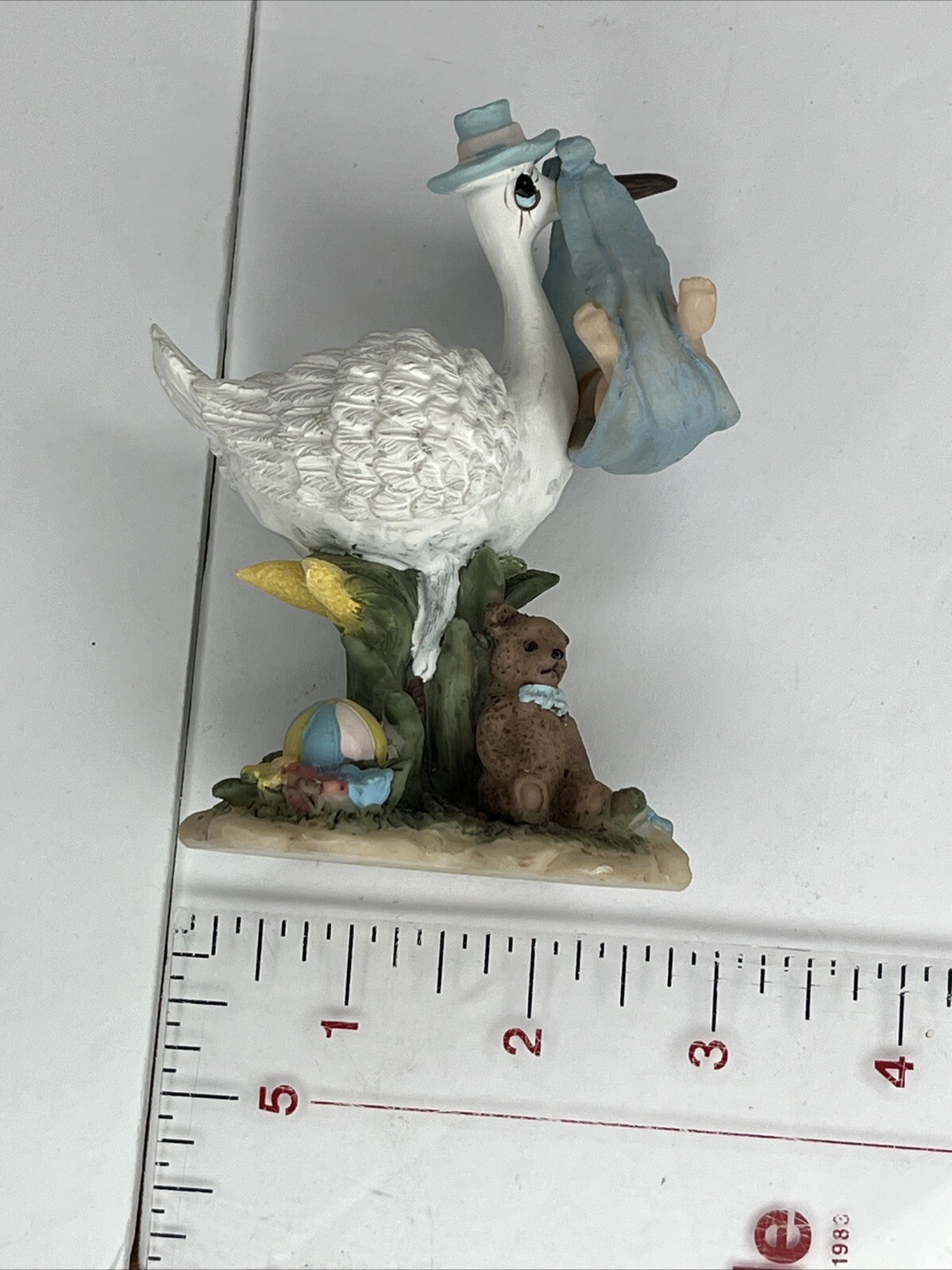 Vintage Shiah Yih Stork Bringing Baby Shower Ceramic Figurine Collectible Décor