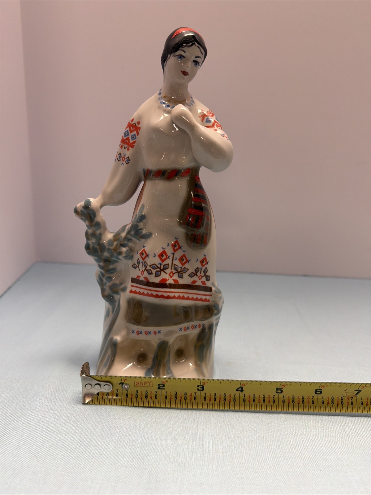 Ukrainian Soviet Era Vintage Porcelain Woman Folk Art Figure Polonsky Polonne