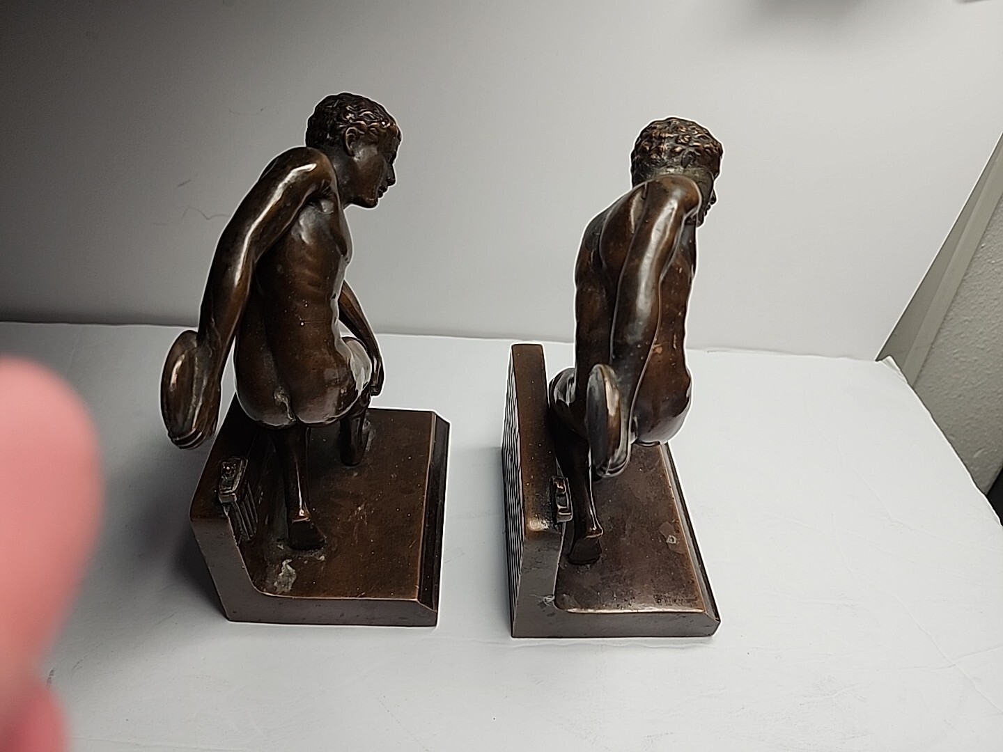 PAIR of Brass Discus Thrower Bookends Jennings BROTHERS JB1924 READ